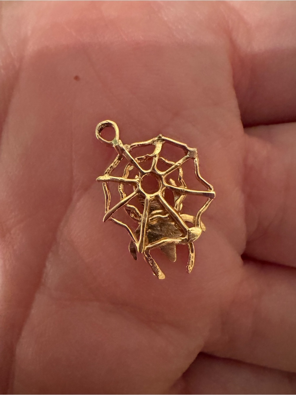 14k Gold Spider Web Charm Pendant - Picture 2 of 5